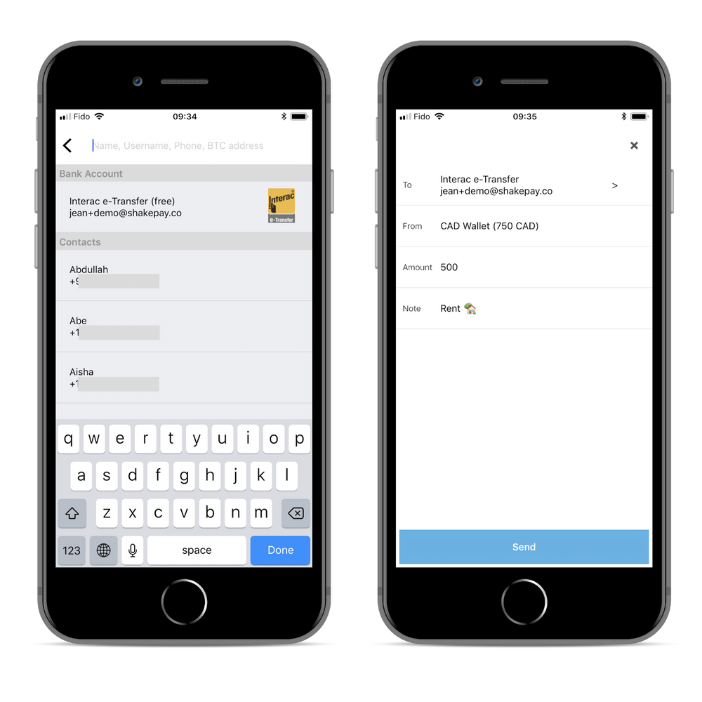 Cash out via etransfer, scan bitcoin QR codes
